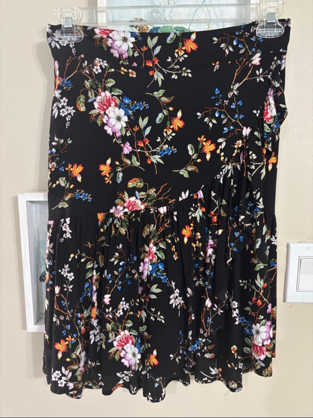 A New Day Floral Tiered Black Midi Skirt - Women's
